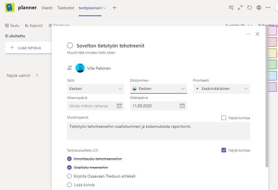 Kuvakaappaus Plannerista.