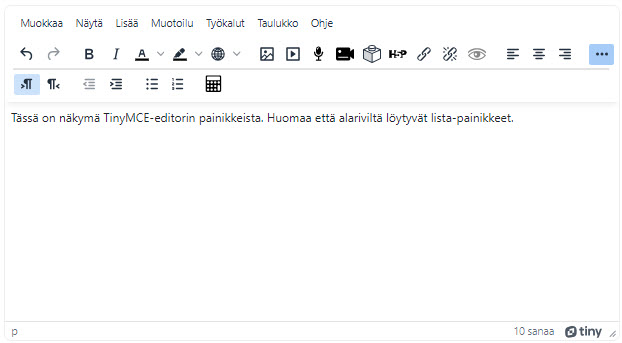 Näkymä Moodlen TinyMCE-editorista.