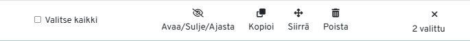 Moodlen massatoimintojen valikko.