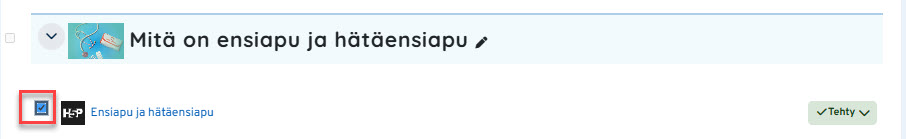 Aktiviteetin valintaruutu merkattuna punaisella Moodlen massatoiminnoissa.