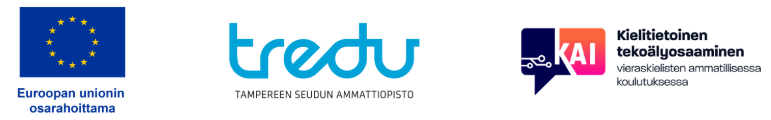 Logot EU:n osarahoittama, Tredu ja KAI-kielitietoinen tekoöyosaaminen logot.