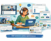 H5P-tehtäviä verkko-opetuksessa, useita interaktiivisia sisältötyyppejä esillä.