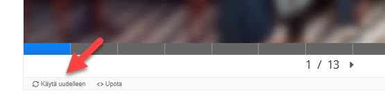 Moodle H5P -sisällön työkalurivi, jossa “Käytä uudelleen”.