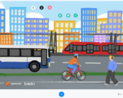 Kaupunkiliikenne: bussi, ratikka, pyöräilijä ja jalankulkija, tekstit EU Tampere Tredu.