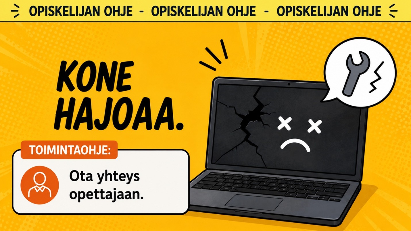 Jos tietokone hajoaa, ota yhteyttä opettajaan.